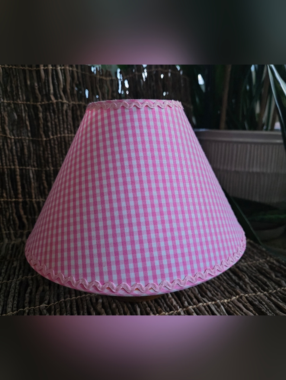 Pink gingham lampshade 6"×10"